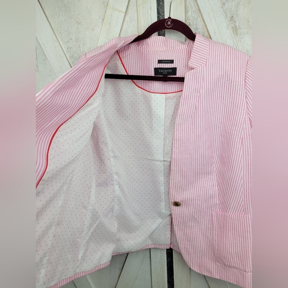 Talbots Stripe Lightweight Linen Cotton Woman Blazer Size 16P - Picture 7 of 15